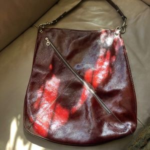 Designer Hobo tote bag, Christopher Kon, Canadian-made, Oxblood patent leather